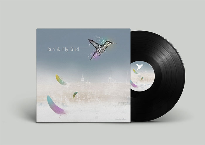 Illustration "Run and Fly Bird - Vinyl Record"